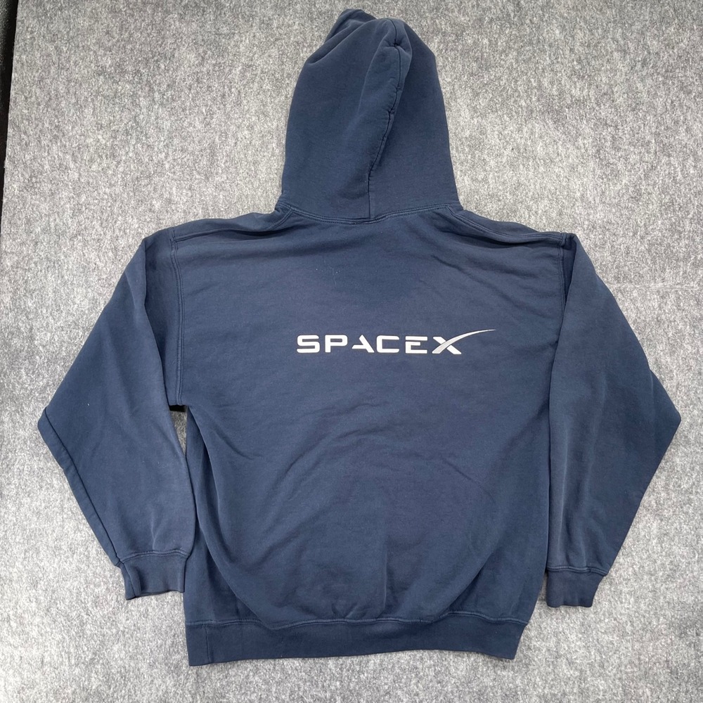 Space X Hoodie Mens Large Official Logo Pullover Navy Blue Space Exploration Y2K
